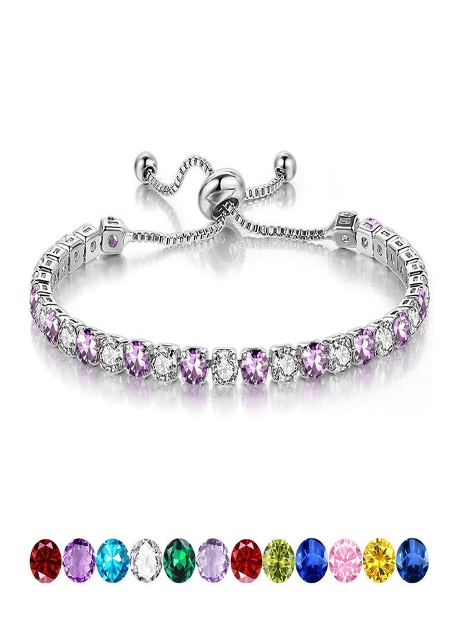 Sfoni Birthstone Bracelet for Women, Silver Tennis Bracelets with Cubic Zirconia Adjustable Slider Rhinestone Bracelet Birthday Anniversary Friendship Jewelry Gifts for Her Mom Wife Girlfriend, June - Image 1